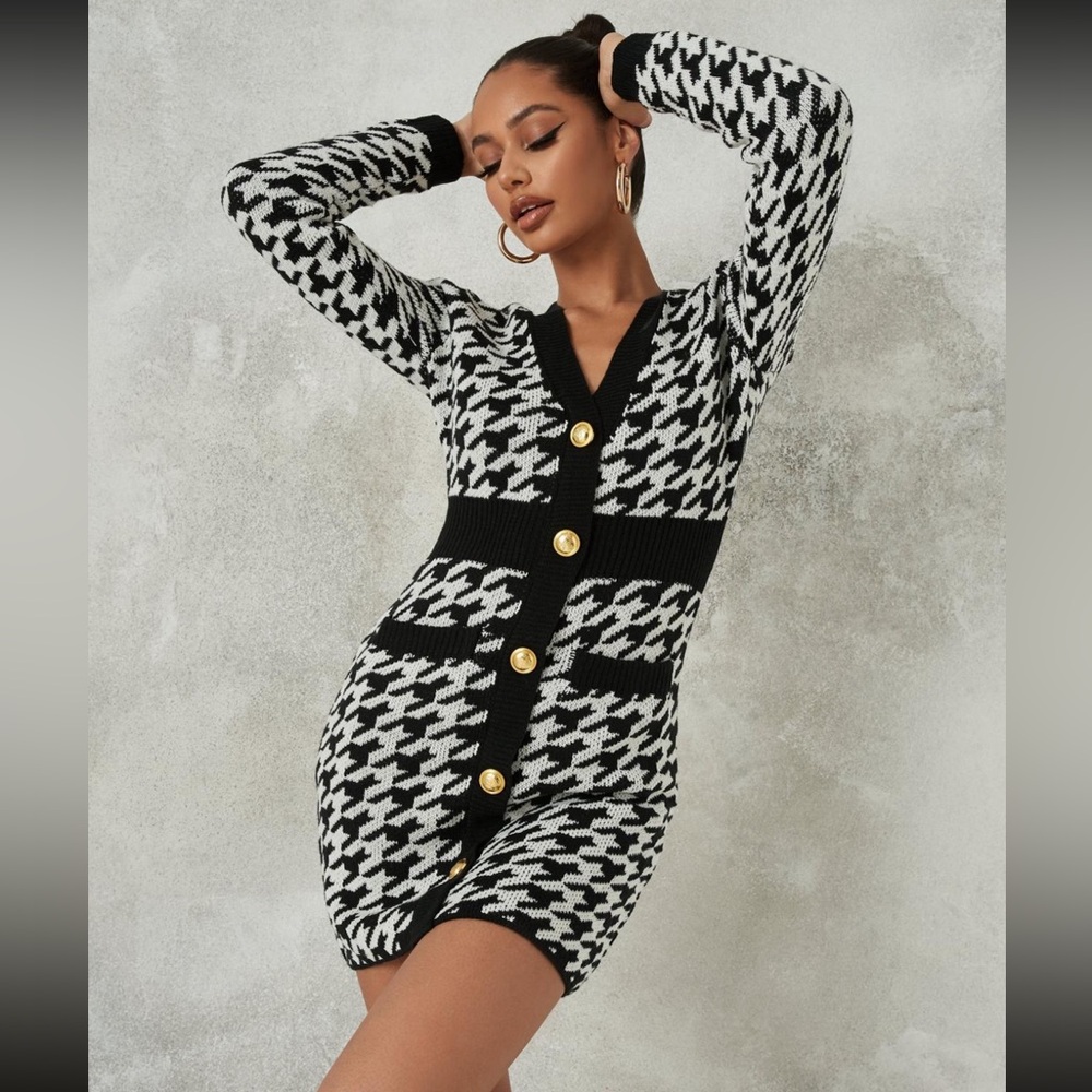Missguided Houndstooth Mini Dress with Gold Buckles
